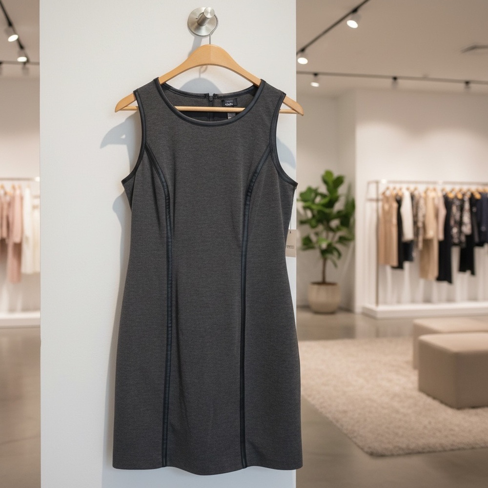 NWOT Charcoal Grey Sleeveless Fitted Mini Dress w Sleek Black Accents Dress Up 6